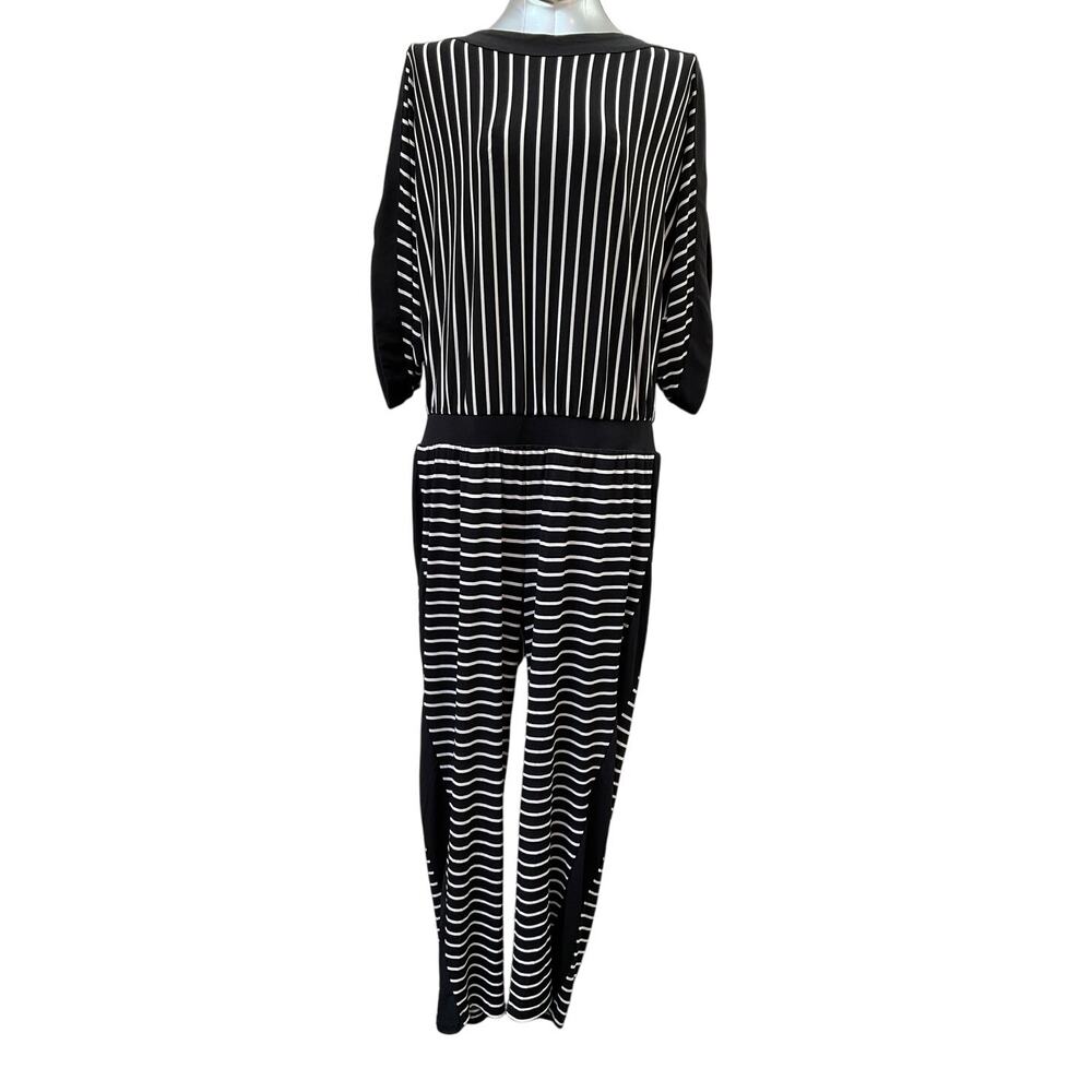 Chico's Striped Dolman Sleeve Jumpsuit Women's Size Large Black White
